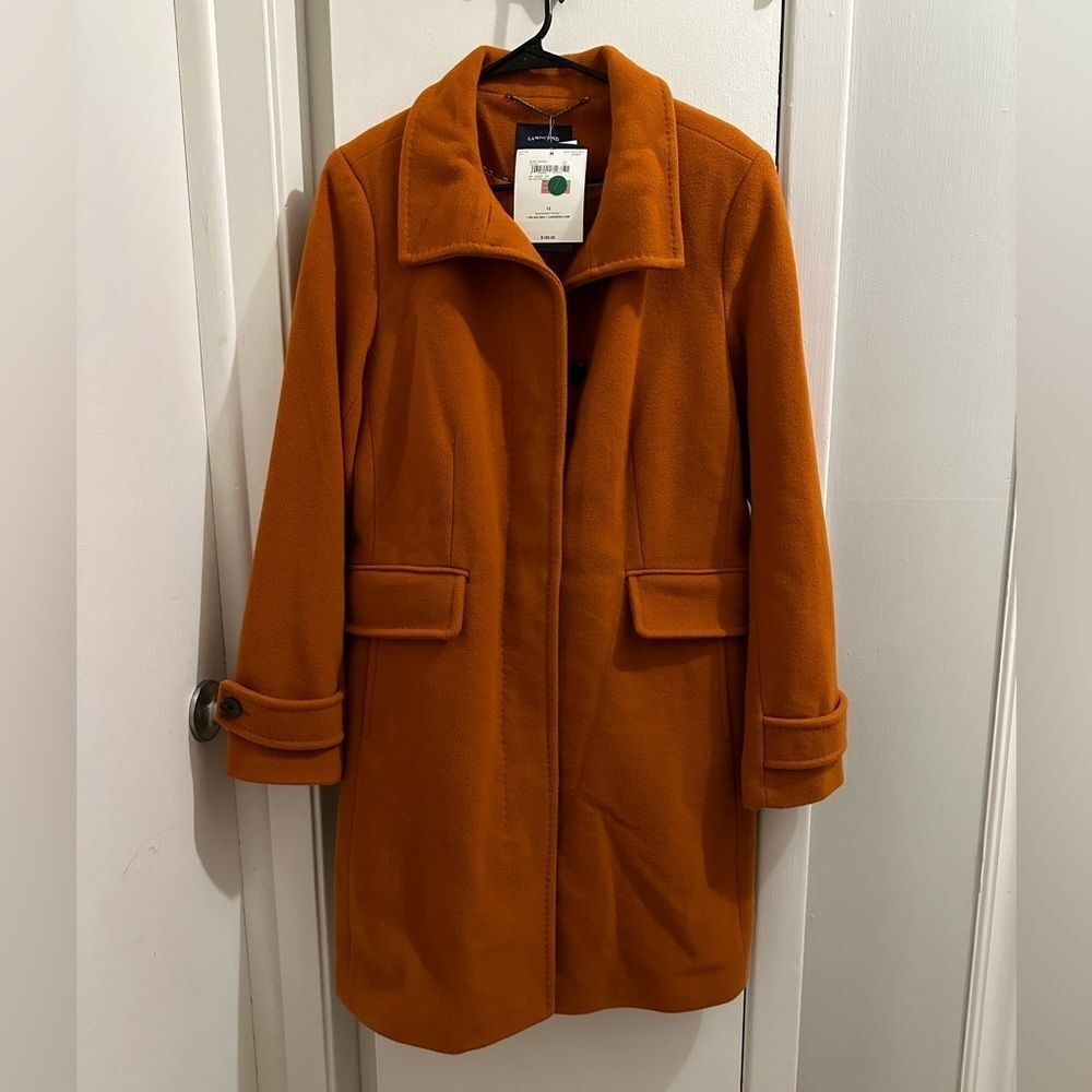 🆕 WOMENS LANDS END WOOL COAT IN PUMPKIN 🎃 COLOR. size 12